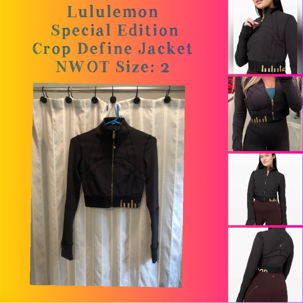 Lululemon RARE Crop Define Jacket Black & Gold Special Edition Size 2 NWOT Logo